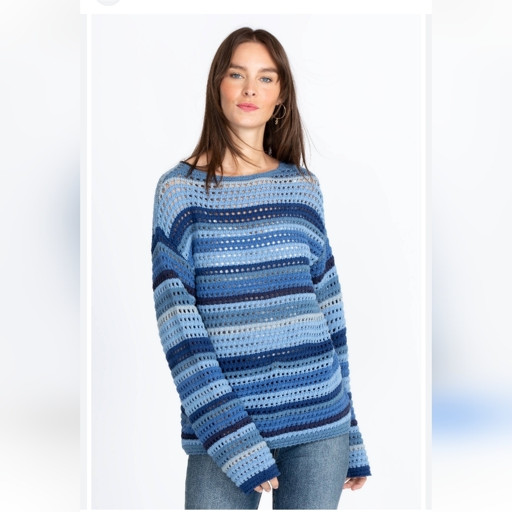 Johnny Was STRIPED CROCHET SWEATER size M